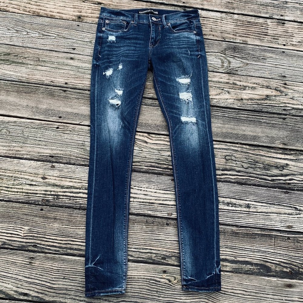 Express Jeans Mid Rise Distressed Denim Legging 4L